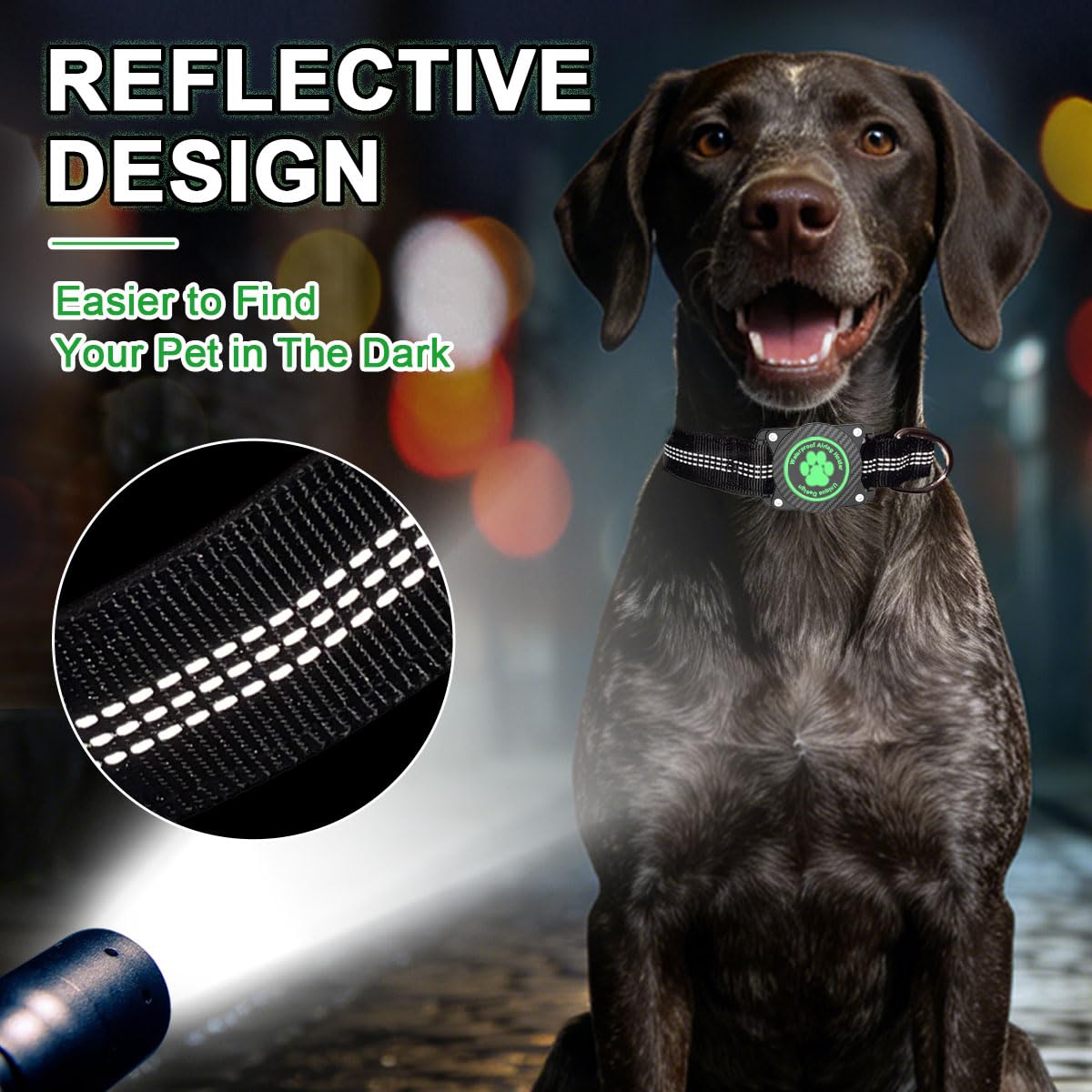 AirTag Collar Perro Impermeable Integrado Luminoso Soporte de Apple Air Tag Reflectante Anti-Pérdida Protección, Negro 02, L — view 5