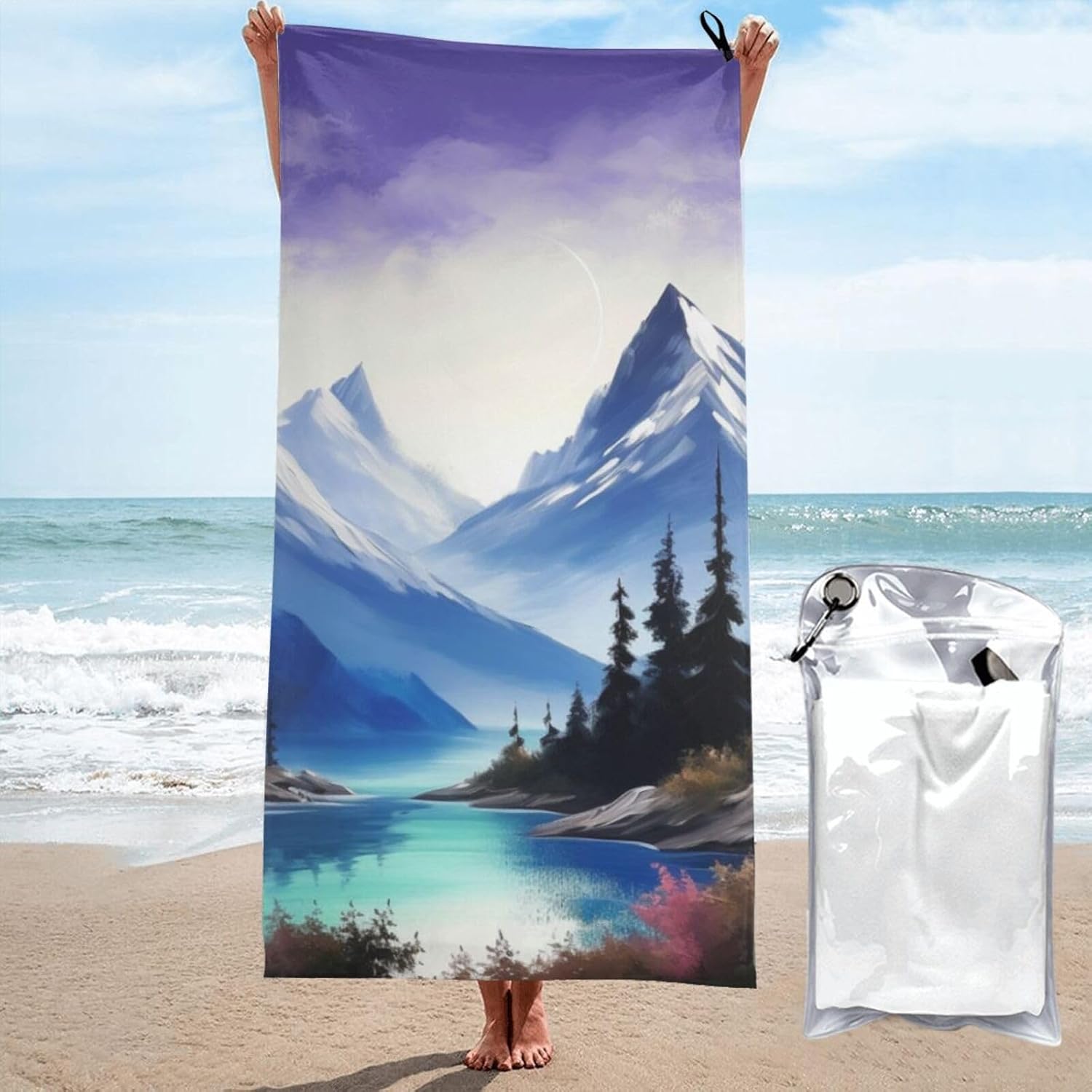 KHiry Microfiber Towel Beach Towels Mountains Painting Quick Dry Towel Soft Lightweight Travel Towels Absorbent Large Easy Pack Travel Things Beach Blanket for Gym Sports Swimming