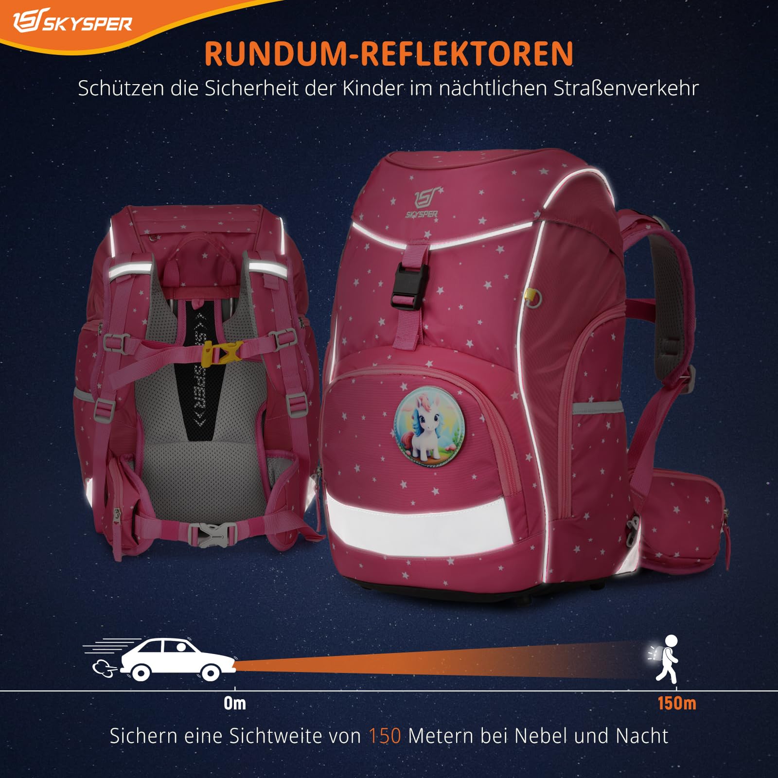 SKYSPER Schulranzen Set 5-teilig für Jungen Mädchen 1. Klasse Grundschule Schulrucksack Sporttasche Outdoor Sport Ergonomischer Schultaschen Federmäppchen Sets