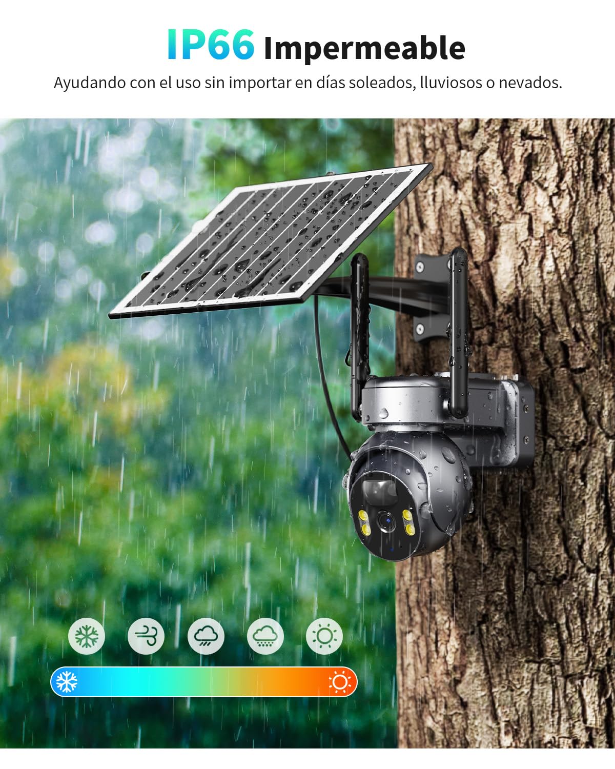 4G LTE Celular Cámara Vigilancia Exterior con Panel Solar y Tarjeta SIM, 2K HD Cámara Visión 360° con Batería PTZ, Visión Nocturna Colorida y Detección PIR Humana, Impermeable IP66