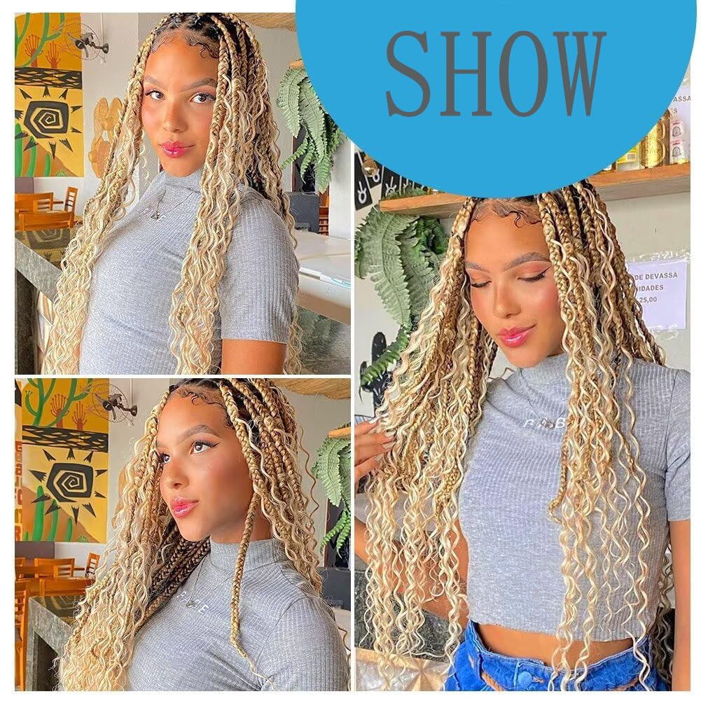 #613 Blonde Human Braiding Hair for Boho Braids 26 26 26 Inch #613 Deep Wave Bulk Human Hair Knotless Boho Braiding Curly Virgin Hair Extensions 150g 3 Bundles/Pack