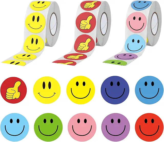 3 Rollen 1500 Smiley Aufkleber - Lehrer Belohnungssticker für Kinder & Party Deko