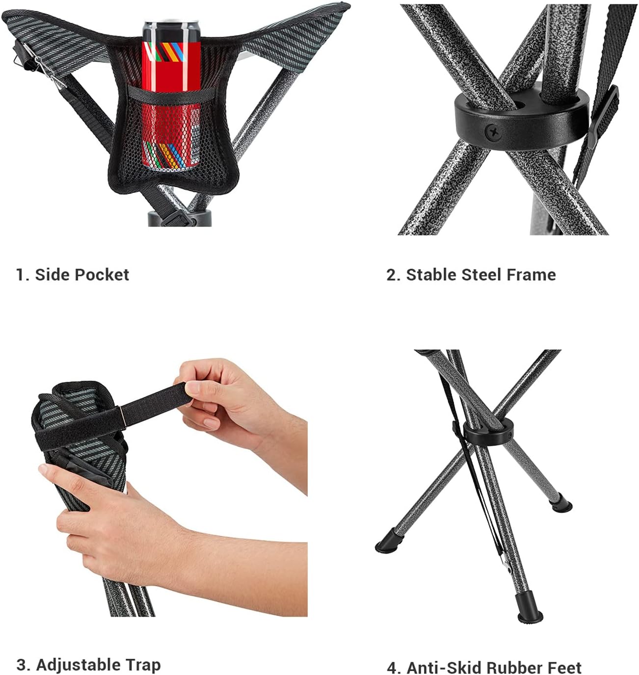 FUNDANGO 2 Pack Tripod Folding Chair Portable Camping Tripod Stool Backpacking Camp Stool Lightweight Hunting Stools Chair Seat Footstool for Fishing Travel with Carry Bag