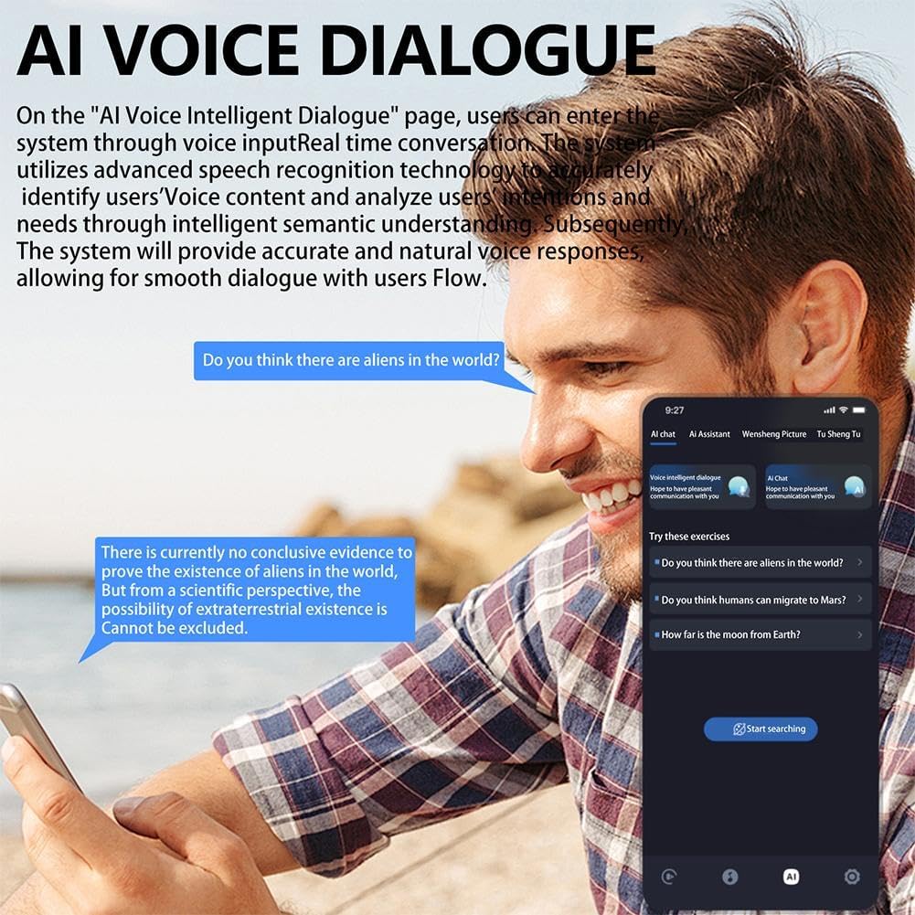 Man interacting with AI voice dialogue on phone