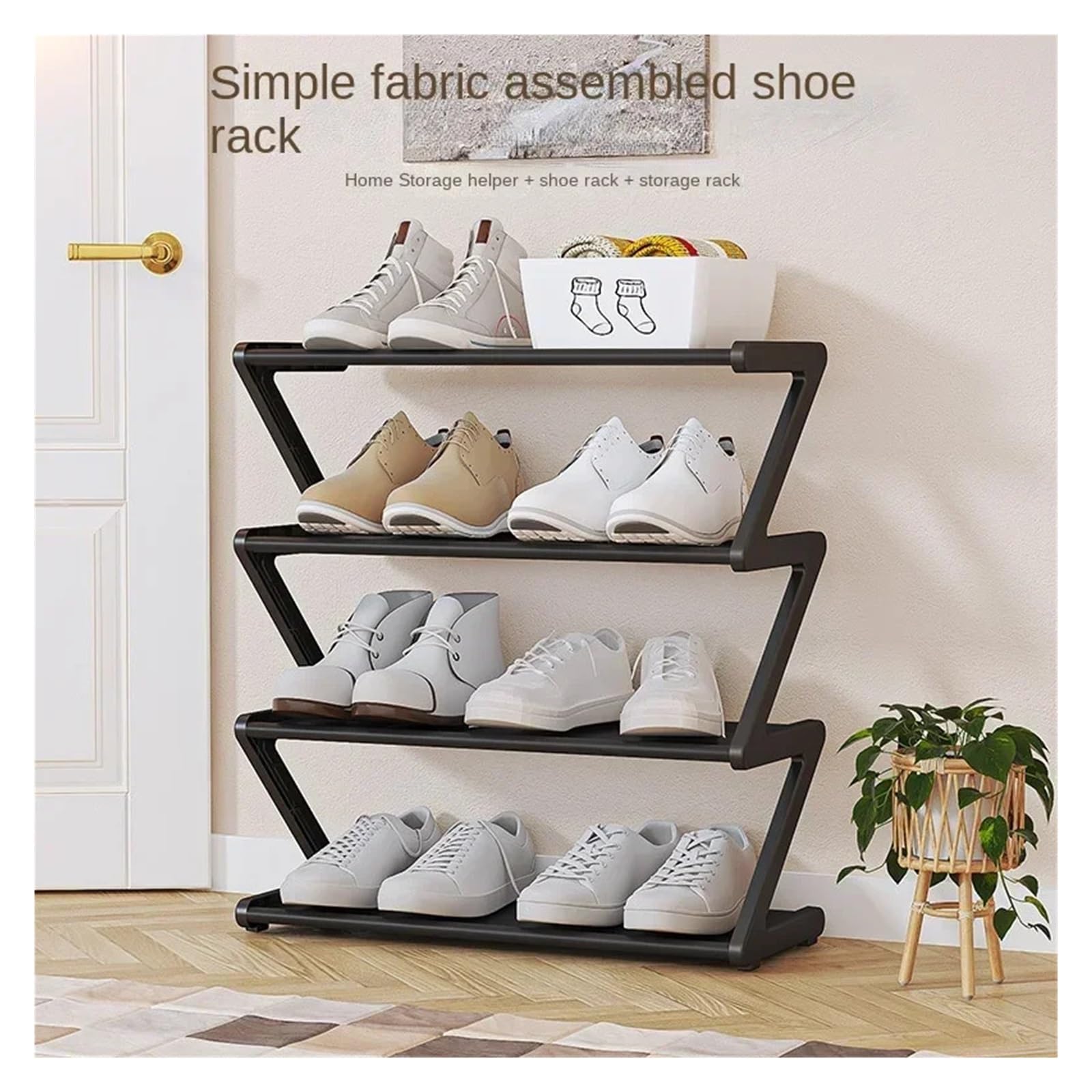 Prosty niski stojak na buty do sypialni łatwy montaż przechowywanie tkaniny wielowarstwowa półka do akademika czarny 42 x 18,5 x 49,5 cm oszczędność miejsca ekspozycja obuwia