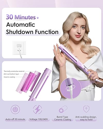 Miniatura 6 de NOVUS Rizador de pelo de 1.5 pulgadas, con ajuste ajustable, iones negativos de 1 12, rizador de pelo de barril grande, rizador biónico de doble