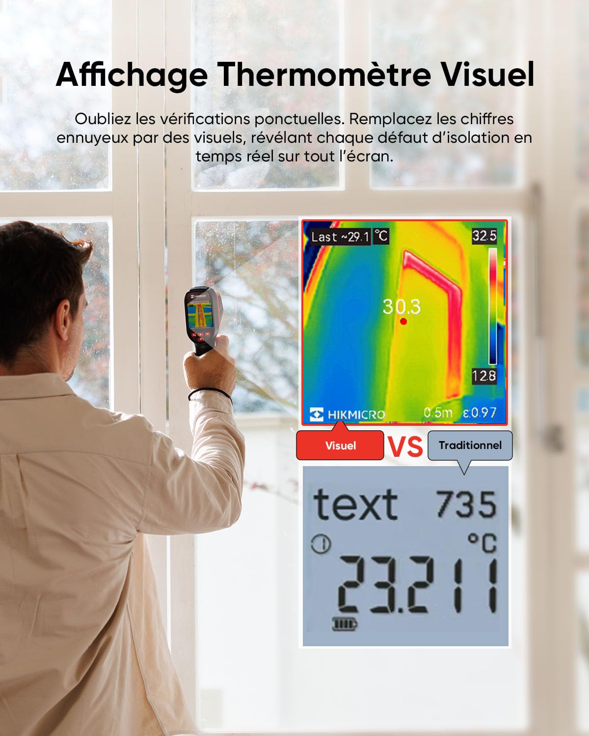 HIKMICRO D01 Lite Camera Thermique, Résolution IR 96×96, Double Mode Caméra Thermique Infrarouge, -20 °C à 550 °C, 25Hz Taux de Rafraîchissement, 14 Heures d'Autonomie, Pour fuite d'eau, HVAC