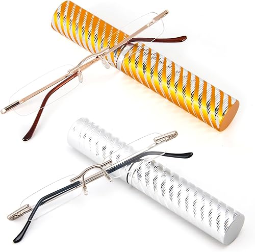 Miniatura 1 de DXYXYO Mini lentes de lectura sin montura para mujeres y hombres, paquete de 2 lectores de metal compactos de bolsillo delgado con estuche portátil