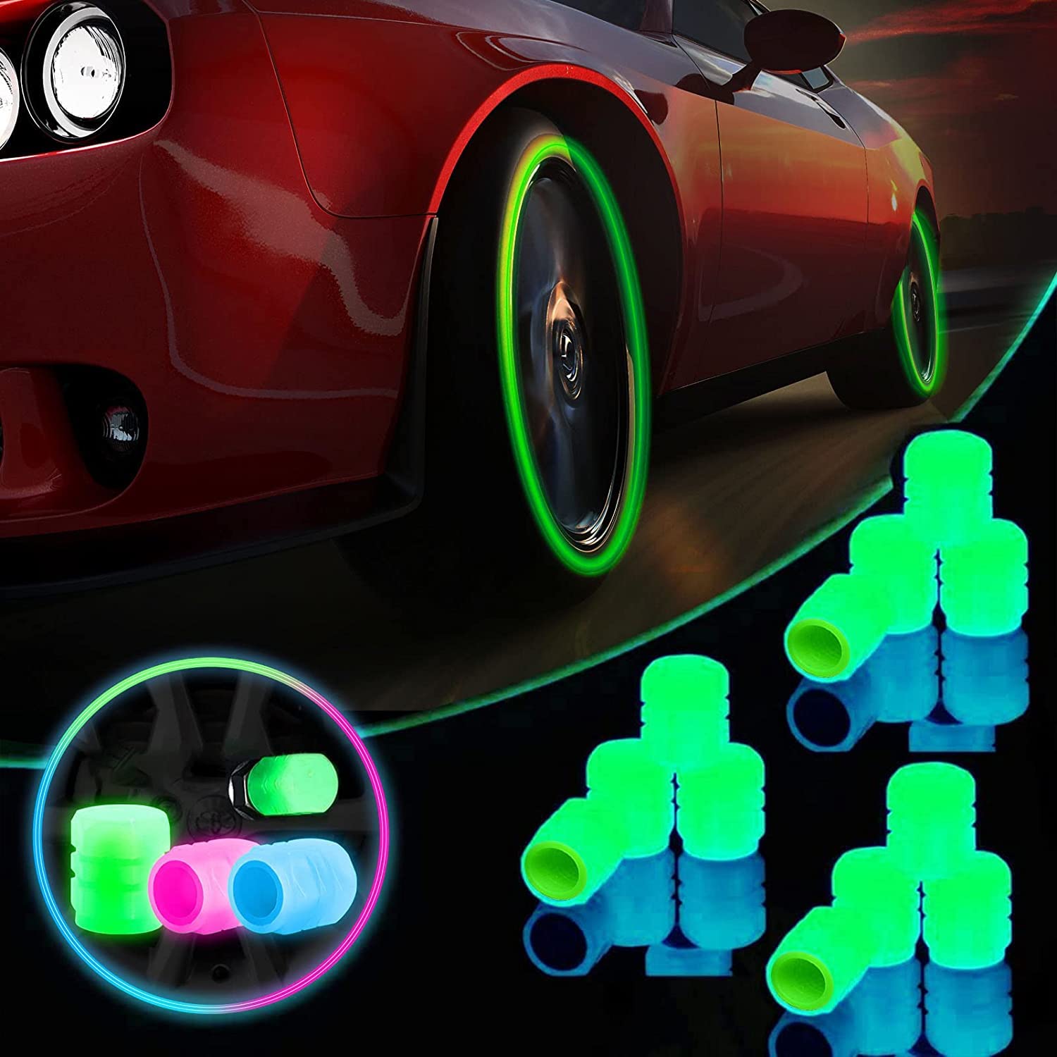 Gratoon Fluorescent Tire Cap Light Car Bike Wheel Tire Rim Air Valve