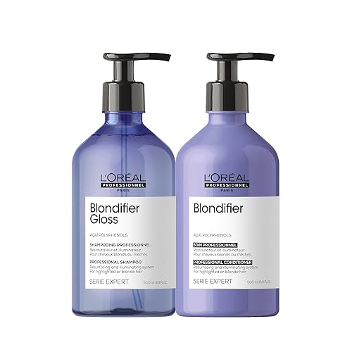 L'Oréal Professionnel Paris Blondifier - Juego de champú y acondicionador aclarante – Restaura el cabello tratado con color, mejora el brillo y