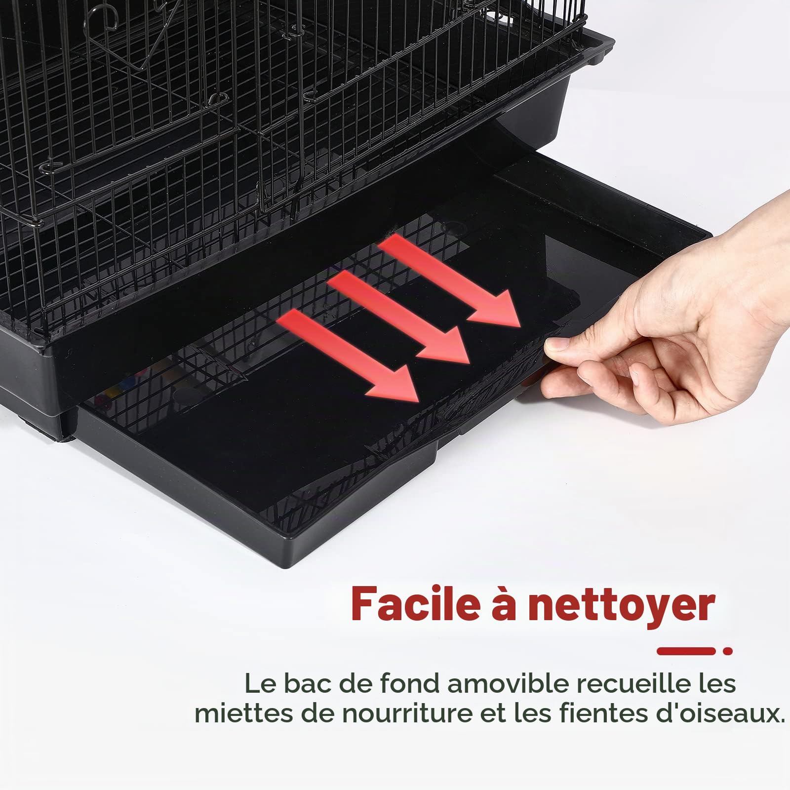 UISEBRT Cage à oiseaux avec jouet en cage - Grand nichoir à oiseaux en métal - Pour pinsons, canaris, perruches - Noir (type A, 46 x 35,5 x 99 cm)