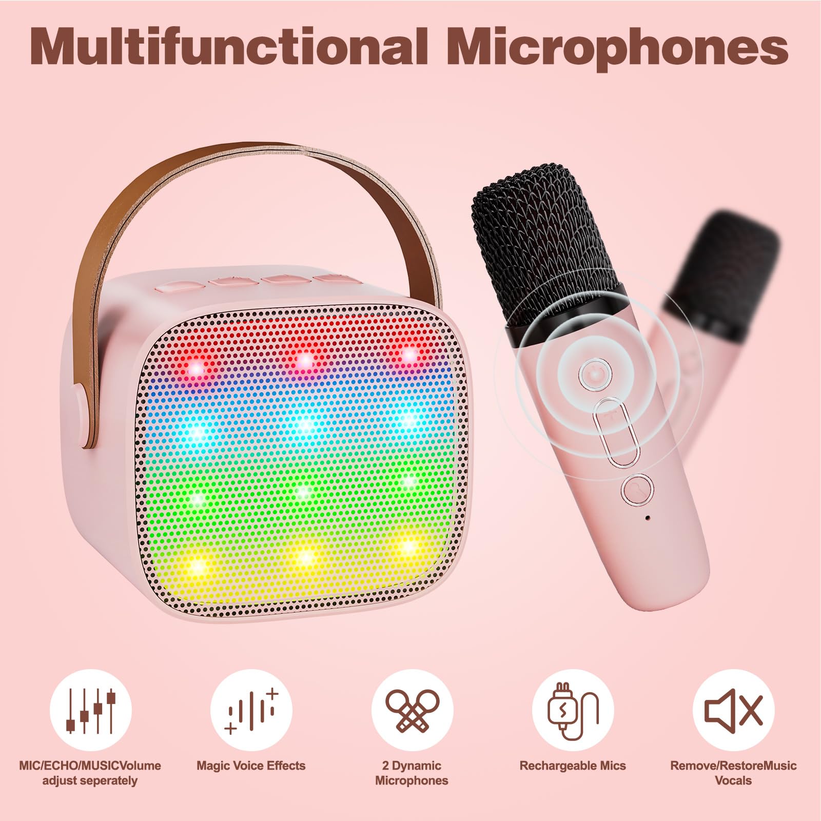 Ankuka Micro Karaoke Enfant sans Fil avec 1 Micro, Micro Karaoke Enfant, Cadeau Fille 4-12 Ans Anniversaire Jouet Fille, Mini Microphone pour Enfant Adulte Fille Rose