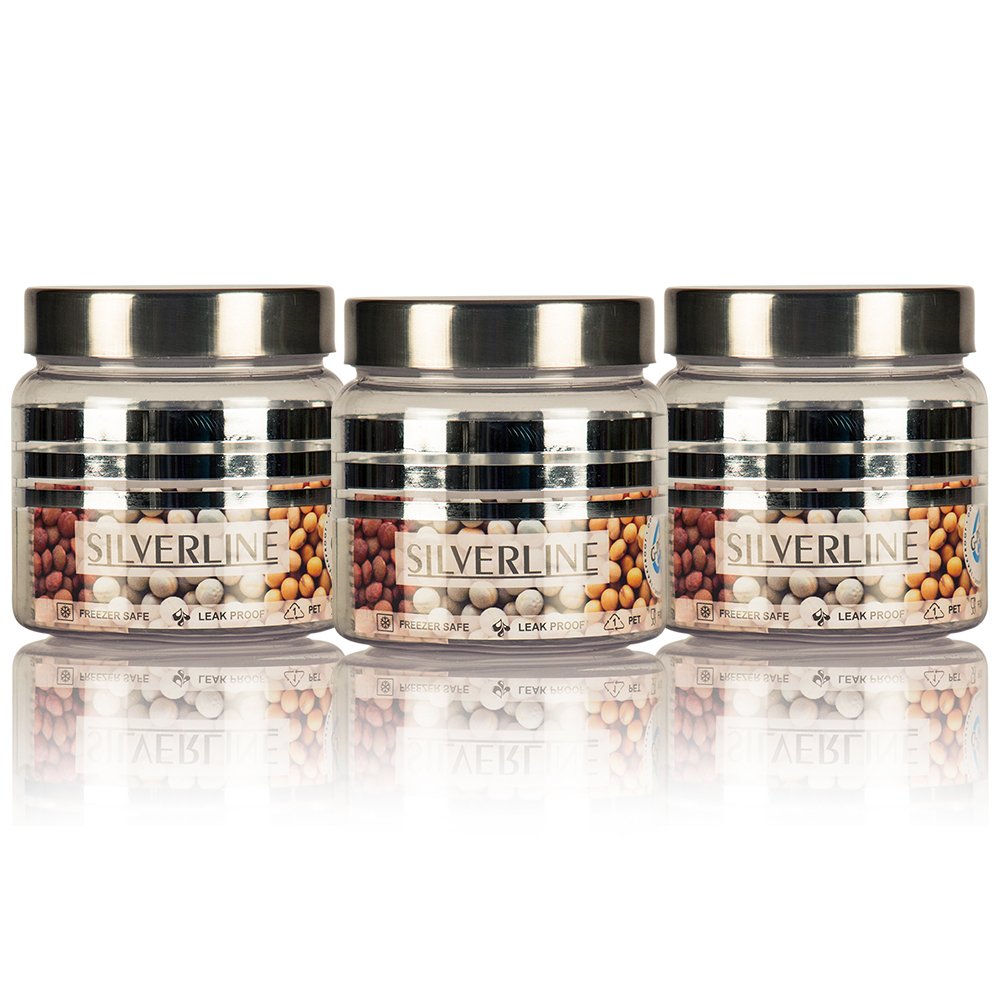 G-PETSilver Line PET Jar/Container PET Plastic Airtight Container Set (3, 550ML) Plastic Grocery Container | Home Kitchen Container | Plastic Jar Set, Transparent, Standard (SL083550MD)