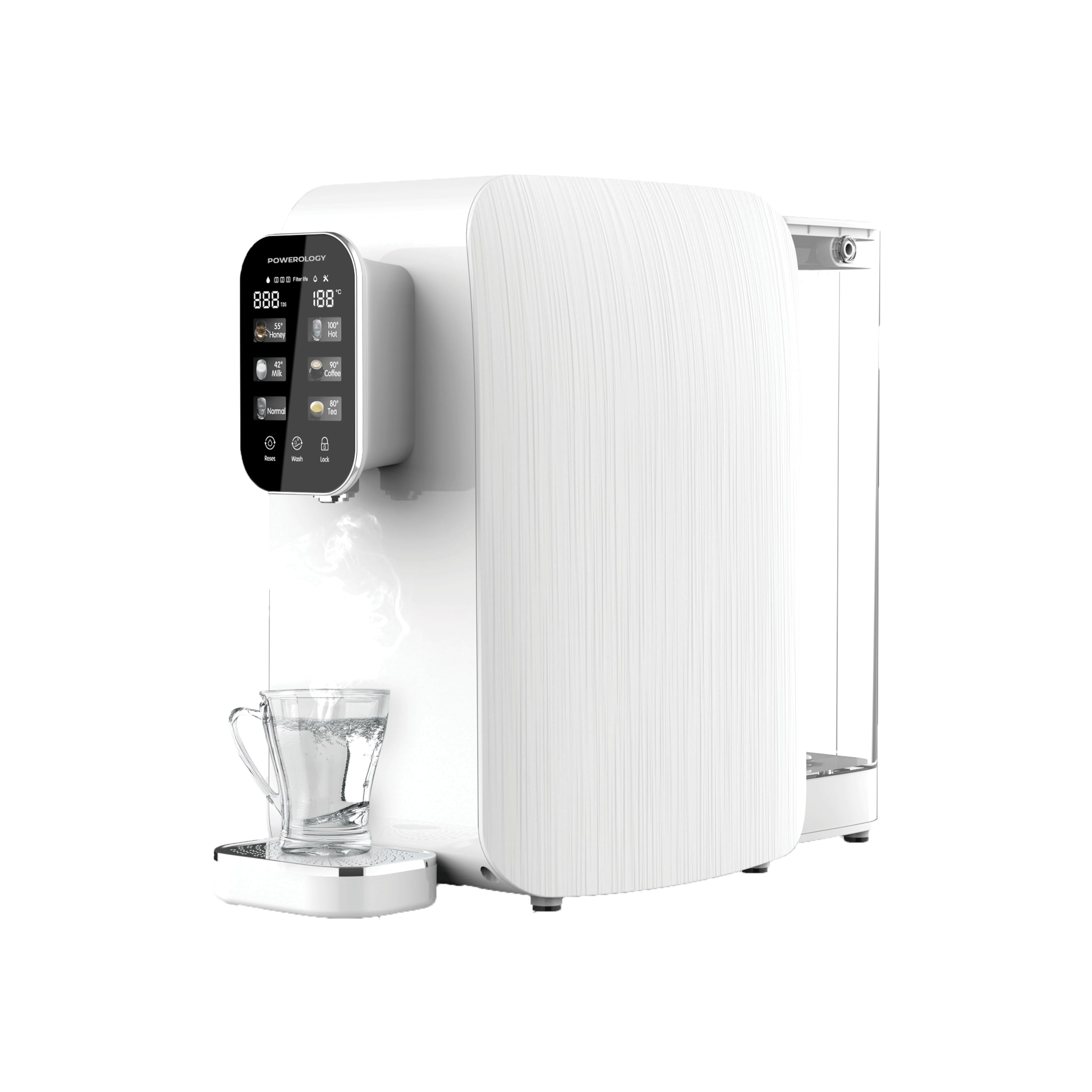 Powerology Reverse Osmosis Water Purifier & Dispenser, LED Display, 3L Capacity, 1L Waste Water Capacity, Instant Hot water (3S), 4'' Touch Display, 2000W Rated Power, Uk Plug - White Hot (White)