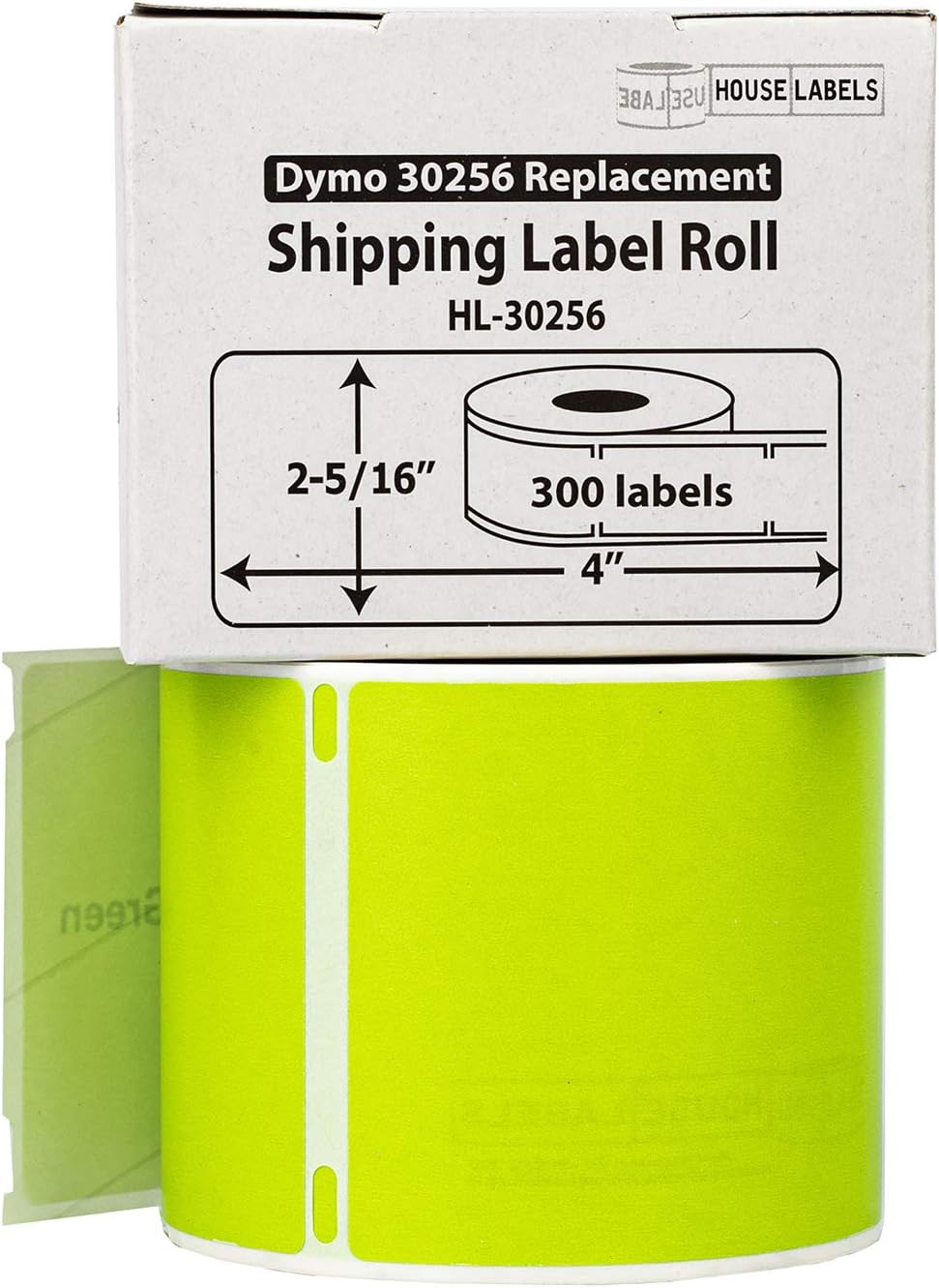 HOUSELABELS Compatible DYMO 30256 Green Shipping Labels (2-5/16" x 4") with Removable Adhesive, Compatible with DYMO LW 450, 4XL, Rollo & Zebra Desktop Printers, 6 Rolls /1800 Labels