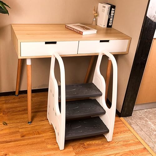 Miniatura 6 de Taburete de 3 escalones para niños pequeños, taburete de tres escalones para fregadero de baño o encimera de cocina, torre de pie, ayudante de