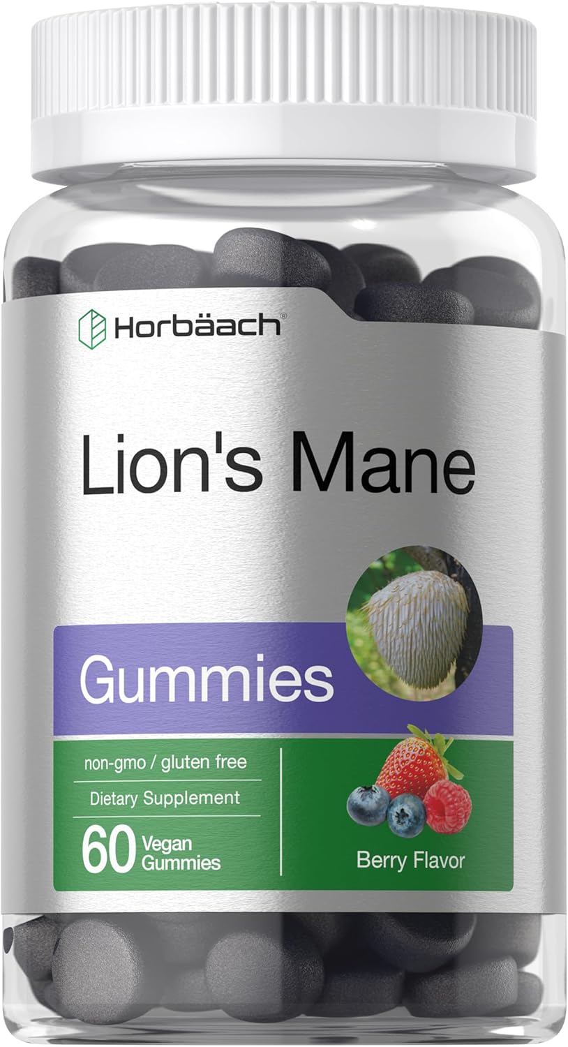 Horbäach Lion’s Mane Supplement | 60 Vegan Gummies for Adults | Non-GMO and Gluten Free
