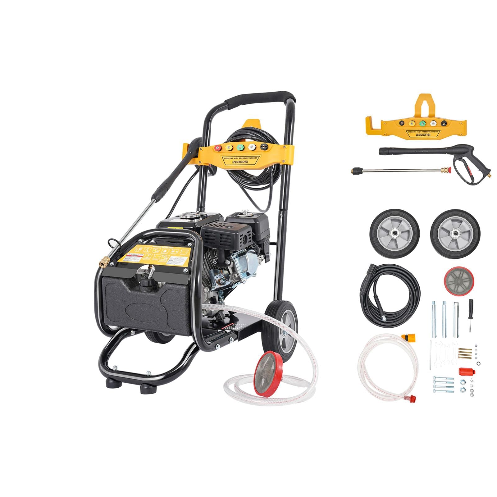 Hidrolavadora, Hidrolimpiadora de Alta Presion, Hidrolimpiadora Gasolina, Motor 4T con 3400rpm, Presión 180 Bar, Depósito 3.6L, con Ruedas y Ganchos, Hidrolimpiadoras para Limpiar Patios,Coche