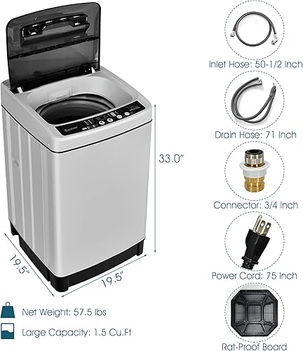 Miniatura 4 de ARLIME Lavadora portátil 2 en 1, lavadora completamente automática de 1.5 pies cúbicos de capacidad, lavadora y secadora giratoria con manguera