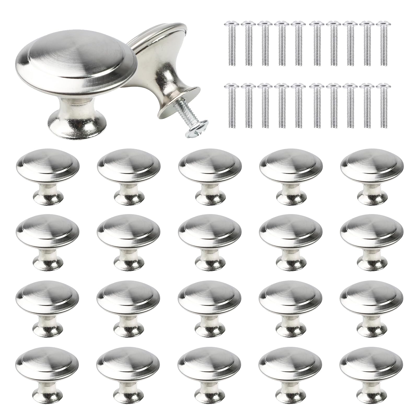 TIANCEWAN 20 Pcs Stainless Steel Round Cabinet Knobs, Kitchen Cupboard Knobs Single Hole Drawer Knob for Kitchen Bedroom Wardrobe, Easy Installation.