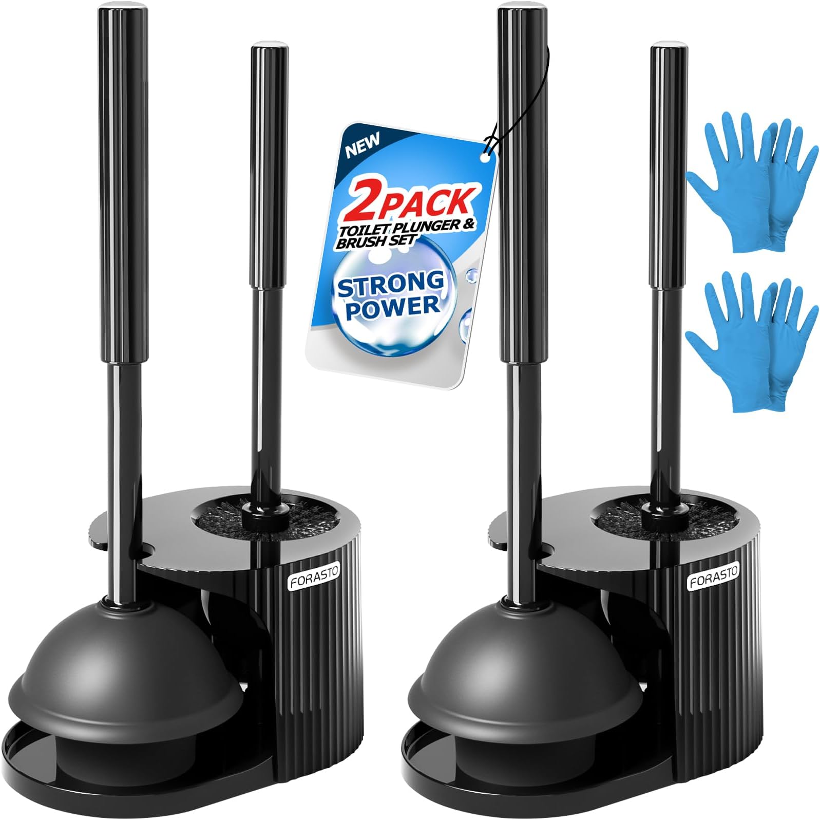 FORASTO 2Pack 2 in 1 Toilet Brush and Plunger Set, Extended Handle Plunger,Toilet Bowl Brush Plunger Set,Bathroom Cleaning Tools,Toilet Brush Plunger Combo,Cleaning Brush,Cleaning Supplies