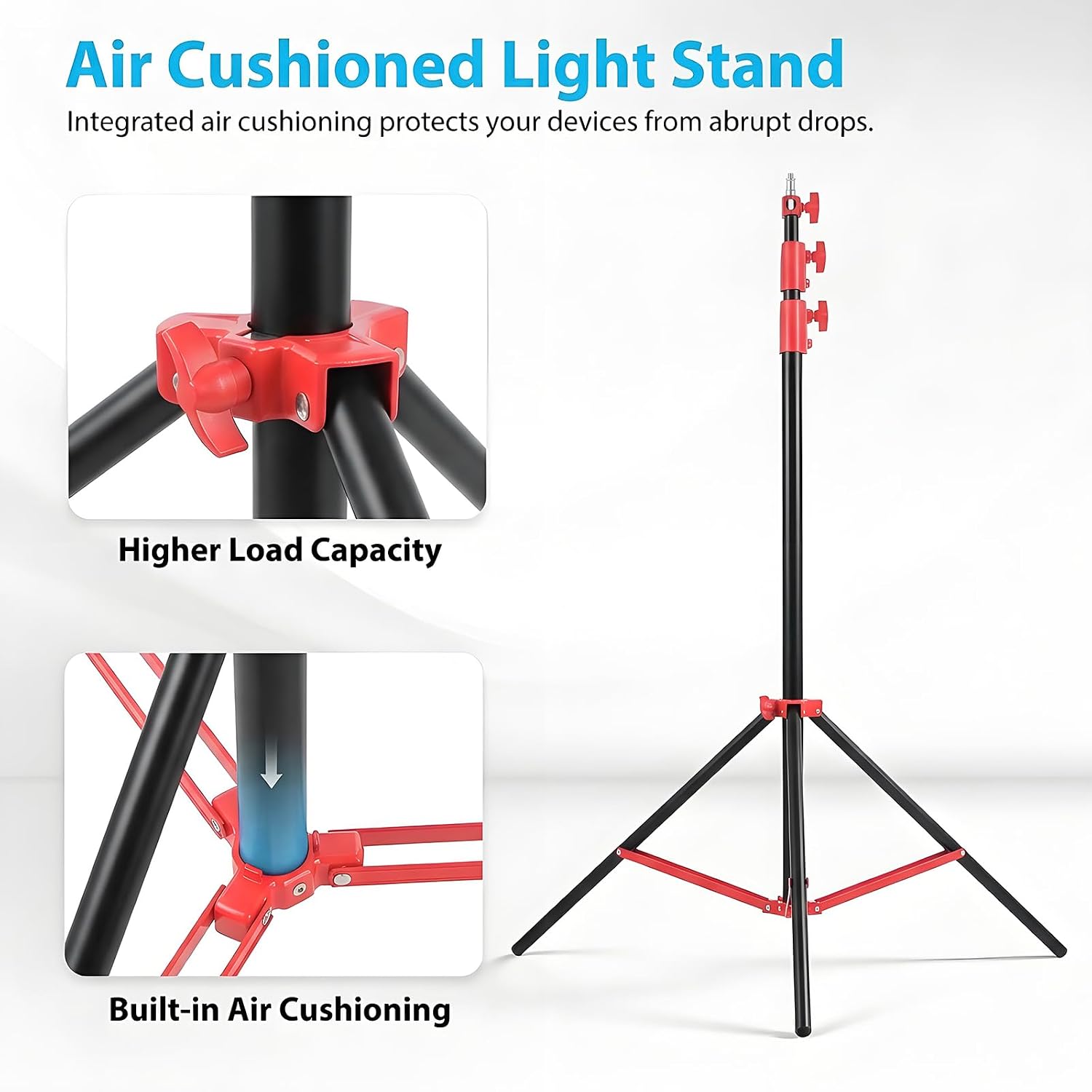 Light Stand Photography, 9.2ft/280cm Air-Cushioned Heavy Duty Studio Light Stand with 1/4" and 3/8" Screw, Aluminum Alloy Photo Video Tripod Stand for Ring Light, Softbox, LED Panel, Max Load 22lb