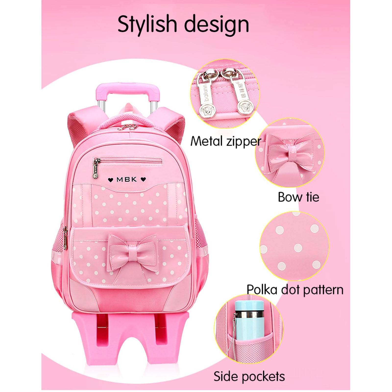 Zaino Trolley Scolastico,Zaino Scuola Viaggio,Zaino Rotelle,Zaino Scuola Trolley Sganciabile,Compatibile con Le Scale,Tasca Frontale,con Spallacci,per Scuola,Viaggio,Bambino Ragazzo