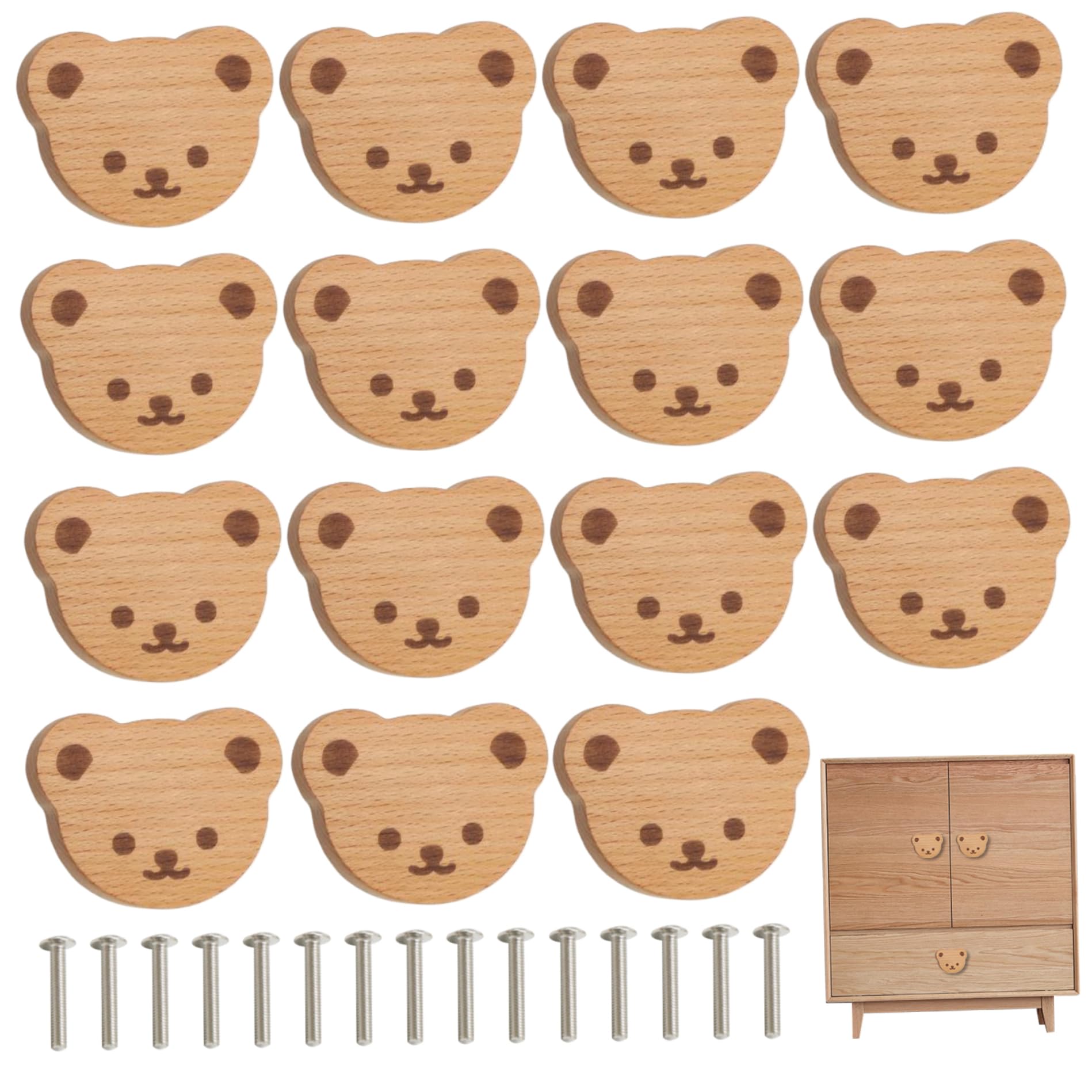 Süße Schubladenknöpfe, Kinderkommodeknöpfe, 15pcs Holz Kinderkommodenknöpfe Cartoon Bären Form Kinderzimmer Kommode Knöpfe mit Schrauben einfach zu stalltschrank -Griffe für Kinderzimmerdekoration