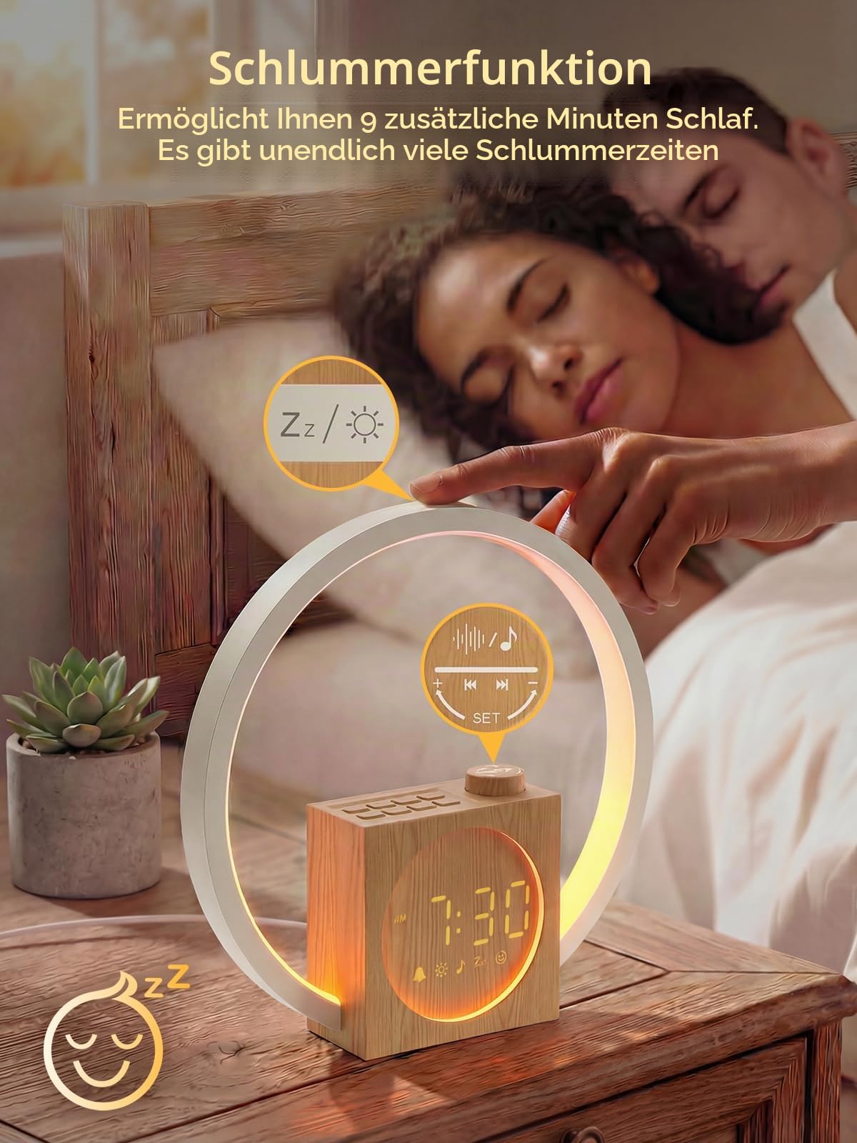 Tageslichtwecker Touch, Lichtwecker mit USB Ladefunktion | Sunrise Alarm Clock mit 20-Stufig Dimmbares, 30 Beruhigende Klänge, 12 Lichtmodi, Snooze, für Schlafzimmer