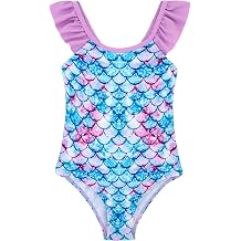 DAXIANG Girls Ruffles One Piece Swimsuits Quick Dry Beach Sport Swimwear Toddler Kids Mermaid Unicorn Bathing Suit 4-10 Years