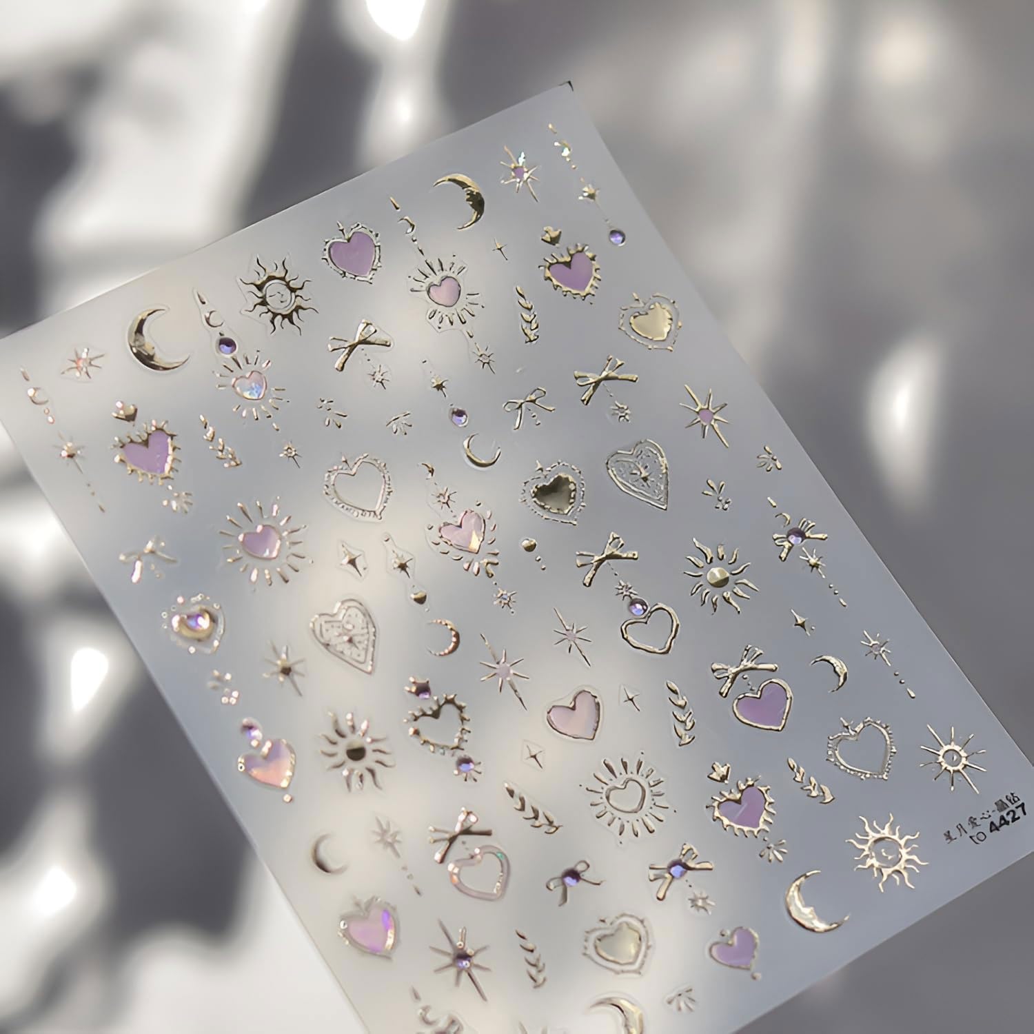 Heart Nail Stickers for Nails Art Silvery Stars Moon Nail Stickers Bow Nail Decals 5D Self-Adhesive Design Nails Supplies for Women Manicure Accessories