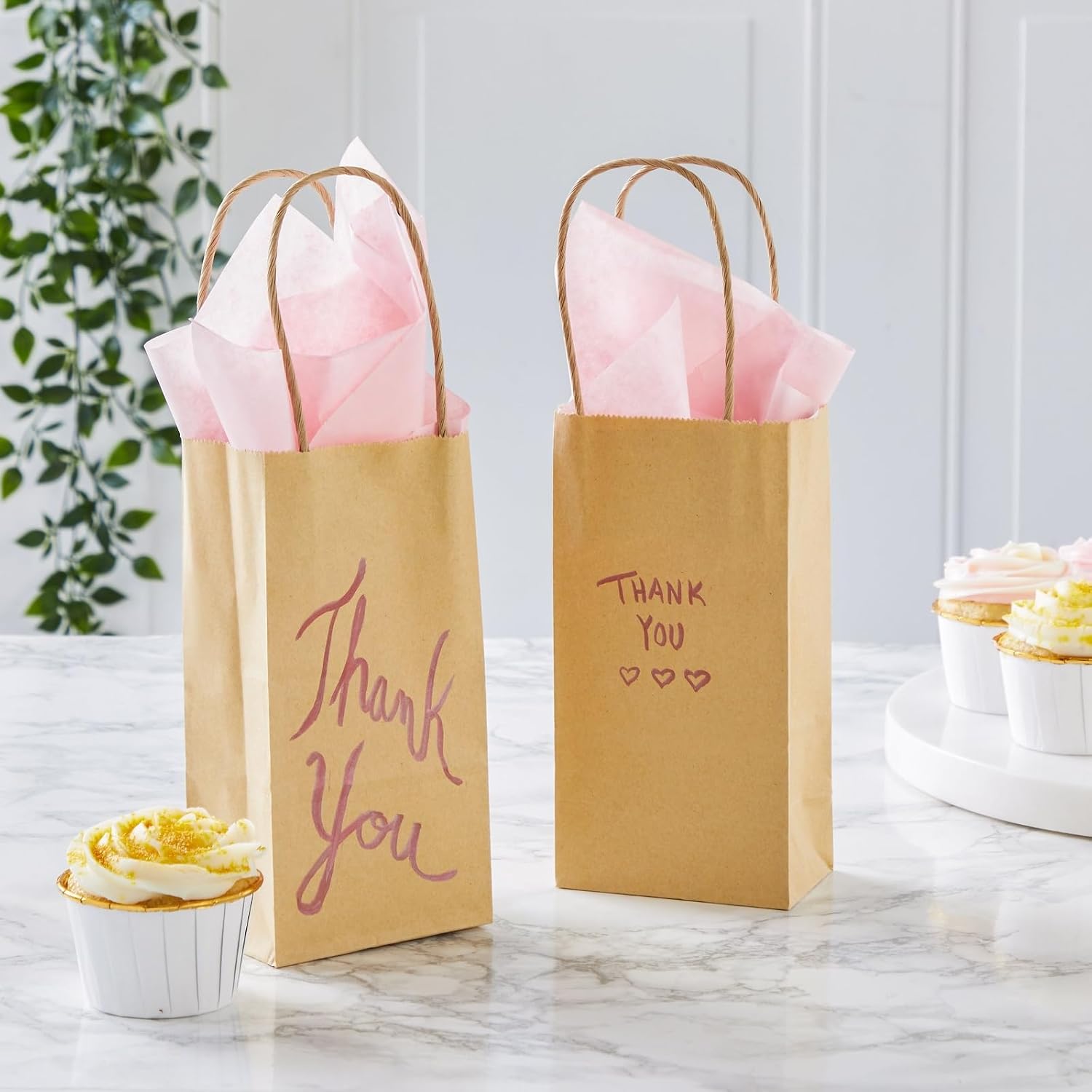 Juvale Brown Gift Bags with Handles - 100-Pack Small (3.5 x 2.4 x 7 in) - Durable 120 GSM Paper Construction - Bulk Party Favor Bags - Plain Design for DIY Decorating & Branding image 5