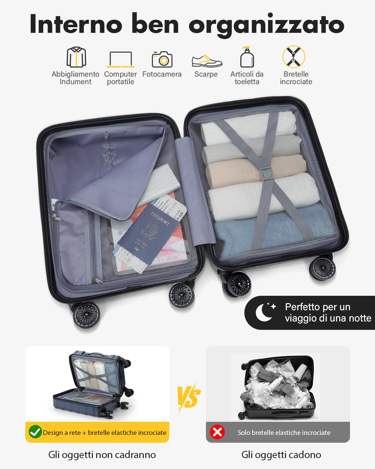 Lekesky Valigia da Cabina 55x35x25, Trolley Bagaglio a Mano Rigida Resistente e ABS Leggera con Lucchetto TSA, Adatto per Ita Airways, 38L, Blu