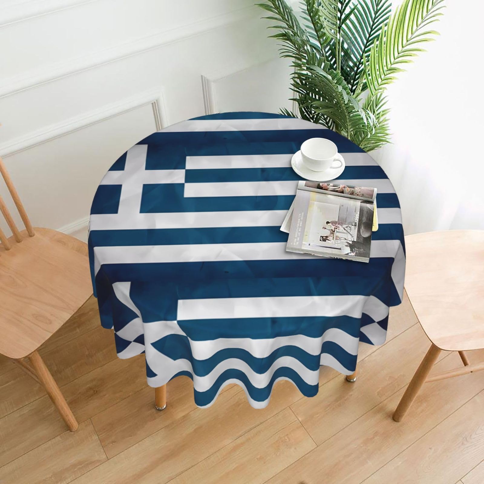 Whjssf Black Greek Flag Prints Round Decorative Tablecloth 60In - High-Grade Polyester Table Throw For Dining & Outdoor Parties