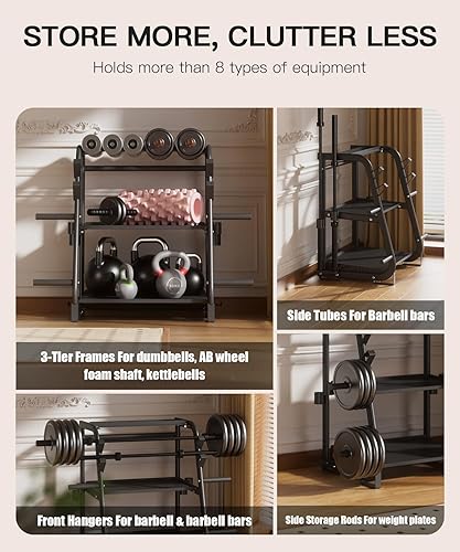 Miniatura 6 de Soporte para Mancuernas de 3 Niveles Solo - Organizador de Almacenamiento de Peso de Servicio Pesado de 700LB con Tubo de Acero Engrosado, Soporte