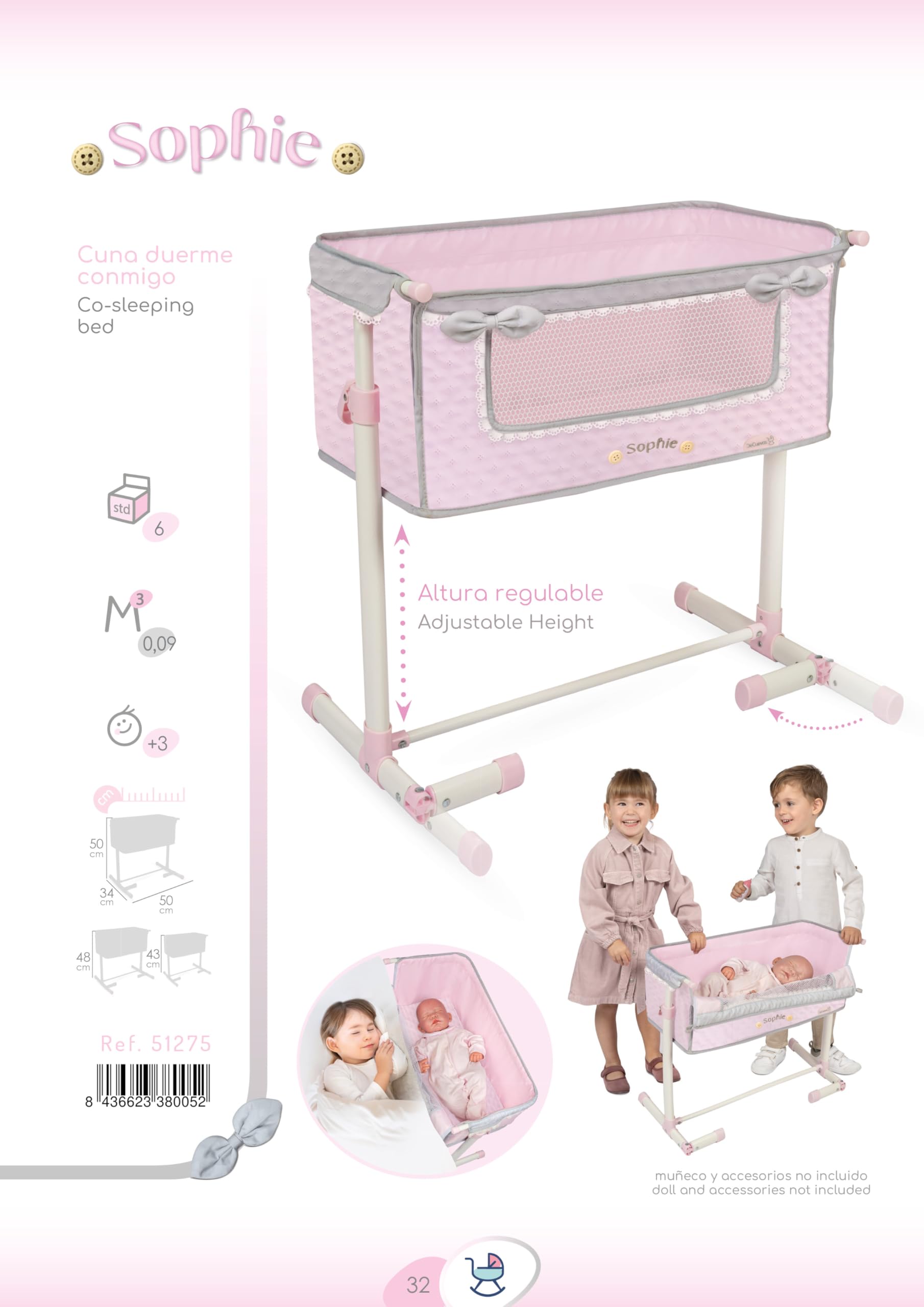 Regulowane łóżeczko dla lalek Sophie Sleep with Me DeCuevas 51275