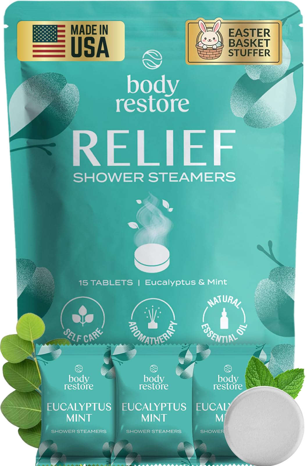 Body Restore Shower Steamers Aromatherapy 15 Pack – Easter Basket Stuffers, Easter & Birthday Gifts for Women & Men, Girls & Boys, Stress Relief & Relaxation Self Care – Eucalyptus