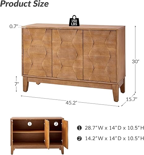 Miniatura 2 de HULALA HOME Moderno armario de cocina con diseño geométrico 3D, armario de piso independiente con 3 puertas y 2 estantes interiores ajustables para