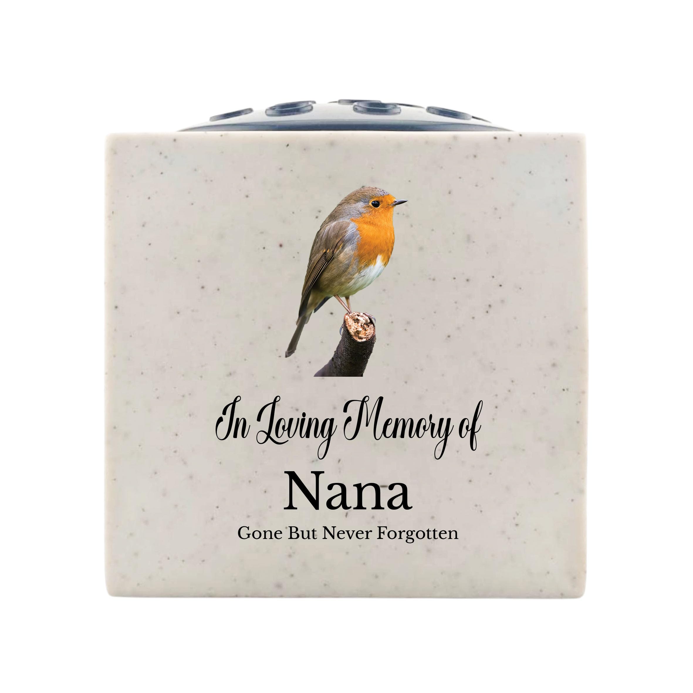 1Stclassgifts White In Loving Memory Of Memorial Rose Bowl Grave Marker Flower Pot Vase With Robin Design (Uv Printed) (Nana)