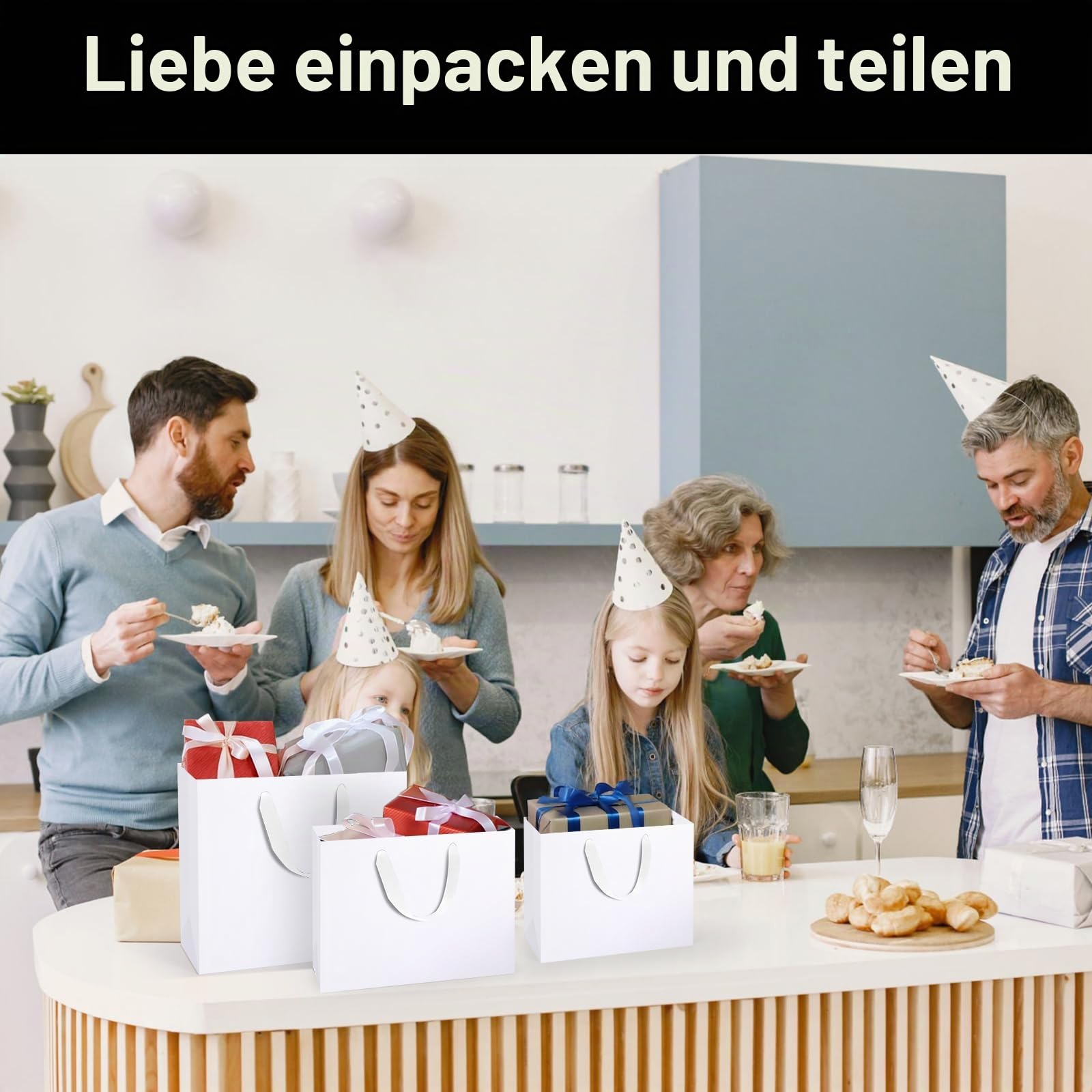 EUSOAR Geschenktüten Verschiedene Größen Set - 30 Pack Weiß Papiertüten mit Henkel - 250GSM Gift Bag Verpackung - Papiertüten Verschiedene Größen S M L - Geschenk Tüte Party Hochzeit