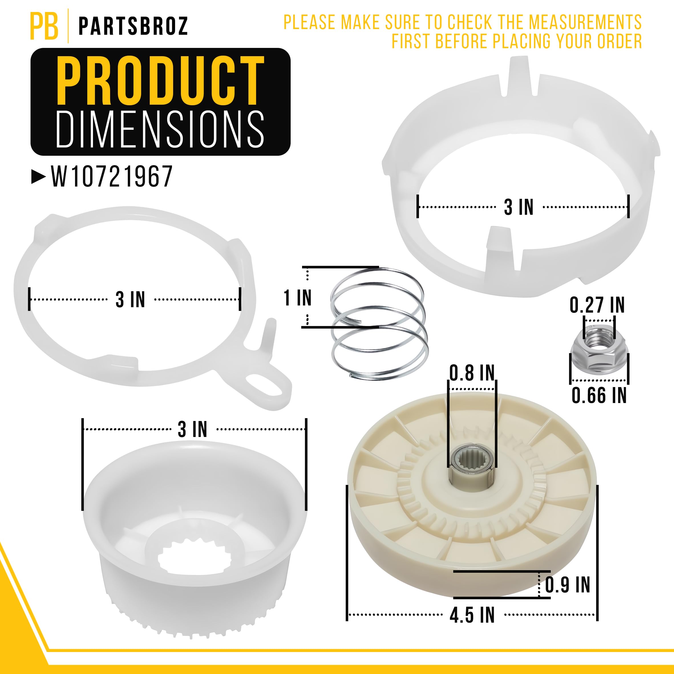 Amazon.com: PartsBroz W10721967 Washer Pulley Clutch Kit for