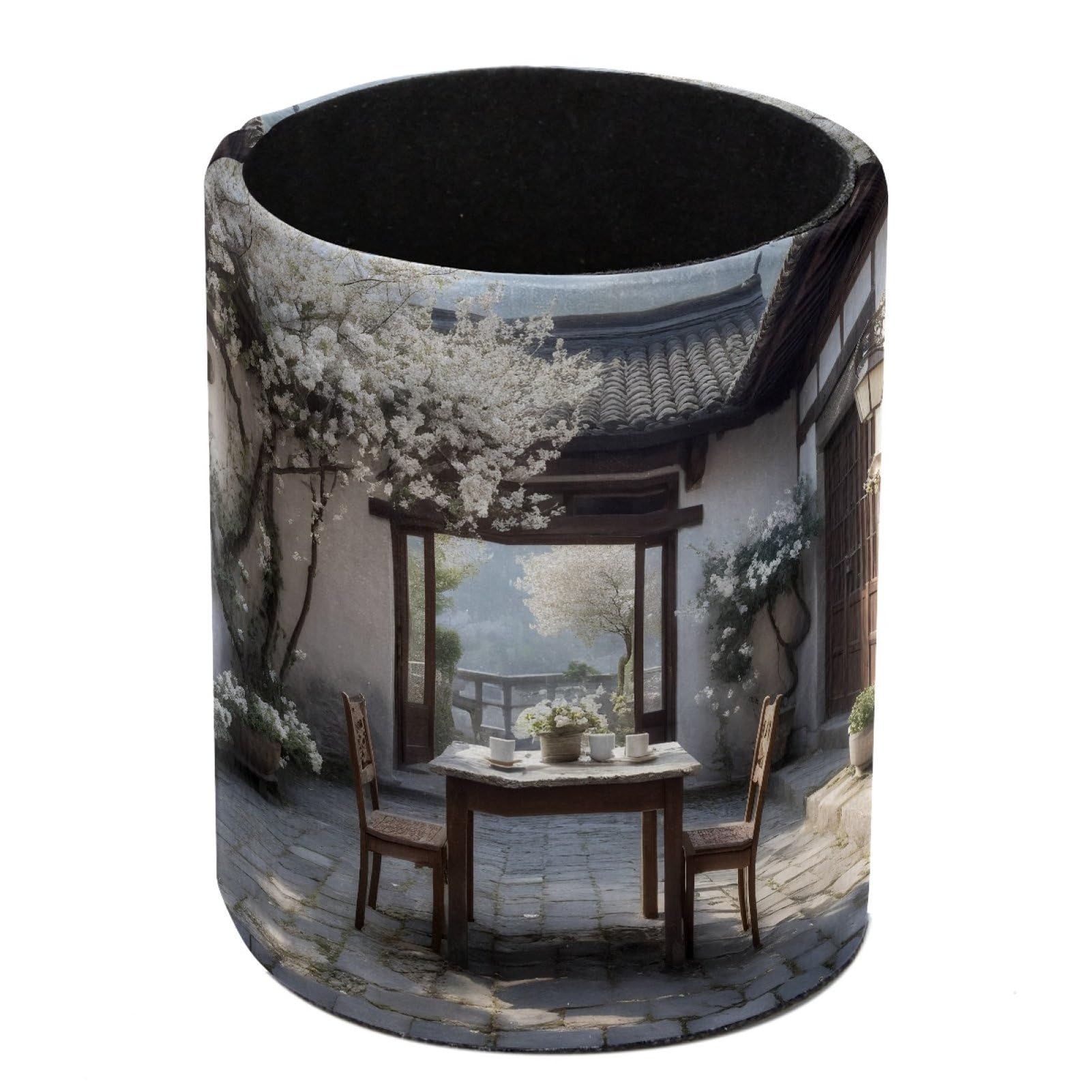 FWJZDSP Traditional Courtyard Pencil Cup Pen Organizer Makeup Brush Holder for Office Home Countertop Desk Accessory Storage