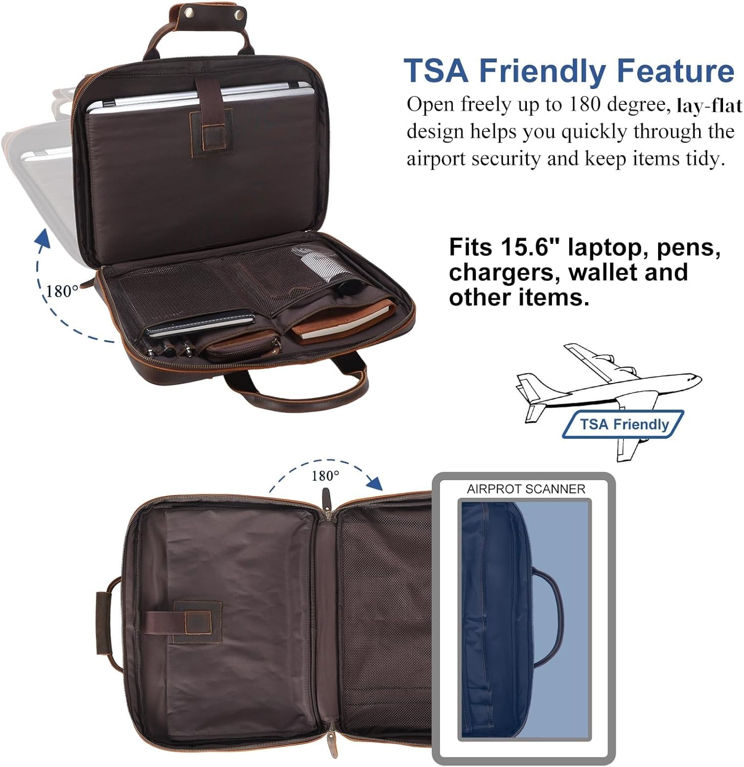 Leather Slim Briefcase for Men 15.6" Laptop Crossbody Messenger Bag Business Work Lawyer Attache Case - Image 7