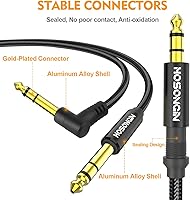 Vista 5 de HOSONGIN Cable TRS para instrumentos de 14 de pulgada de 6.6 pies, paquete de 2, cable de audio estéreo macho de 6.35mm de recto a ángulo recto