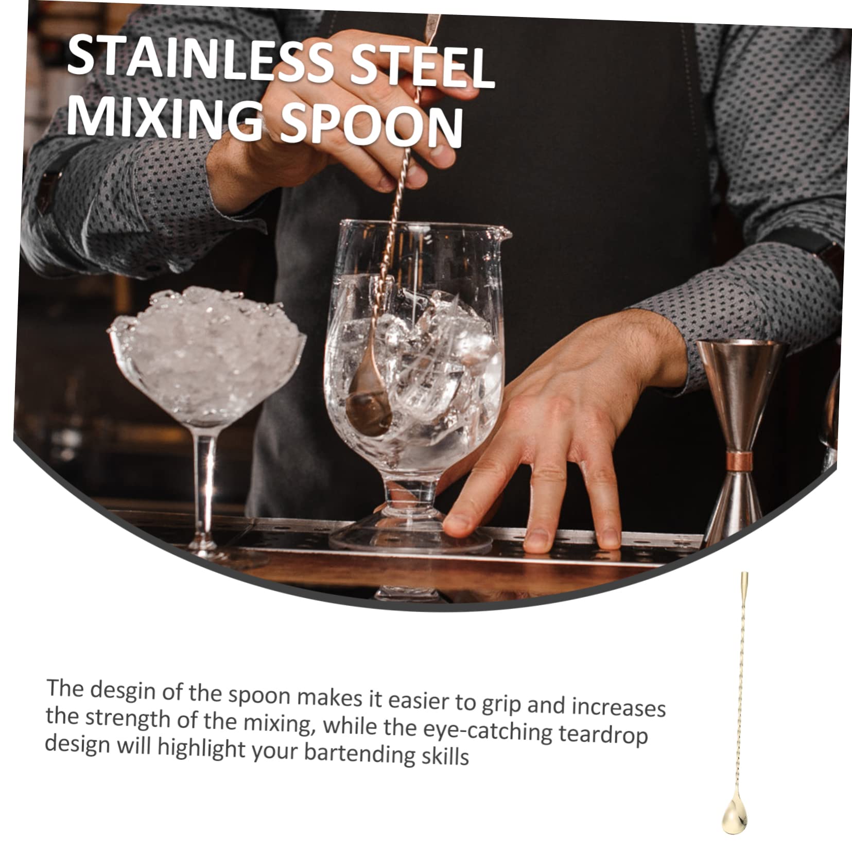 PRETYZOOM Cocktail Mixing Spoon Long Bar Scoop Stainless Steel Stirrer Household Mixing Tool