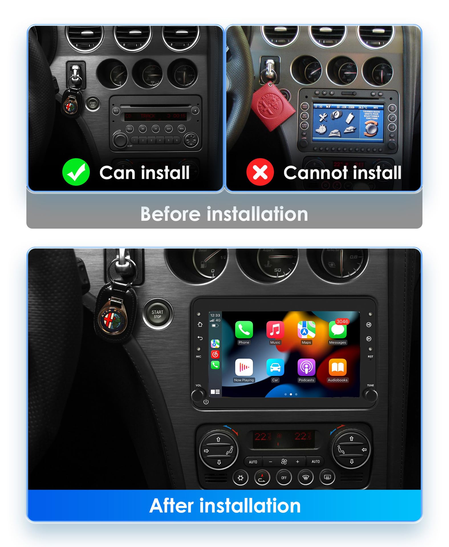 RoverOne Radio de coche GPS para Alfa Romeo 159 Brera Spire Sportwagon 2005-2011 Carplay Android Auto Stereo Unidad principal Bluetooth Sat Navigation