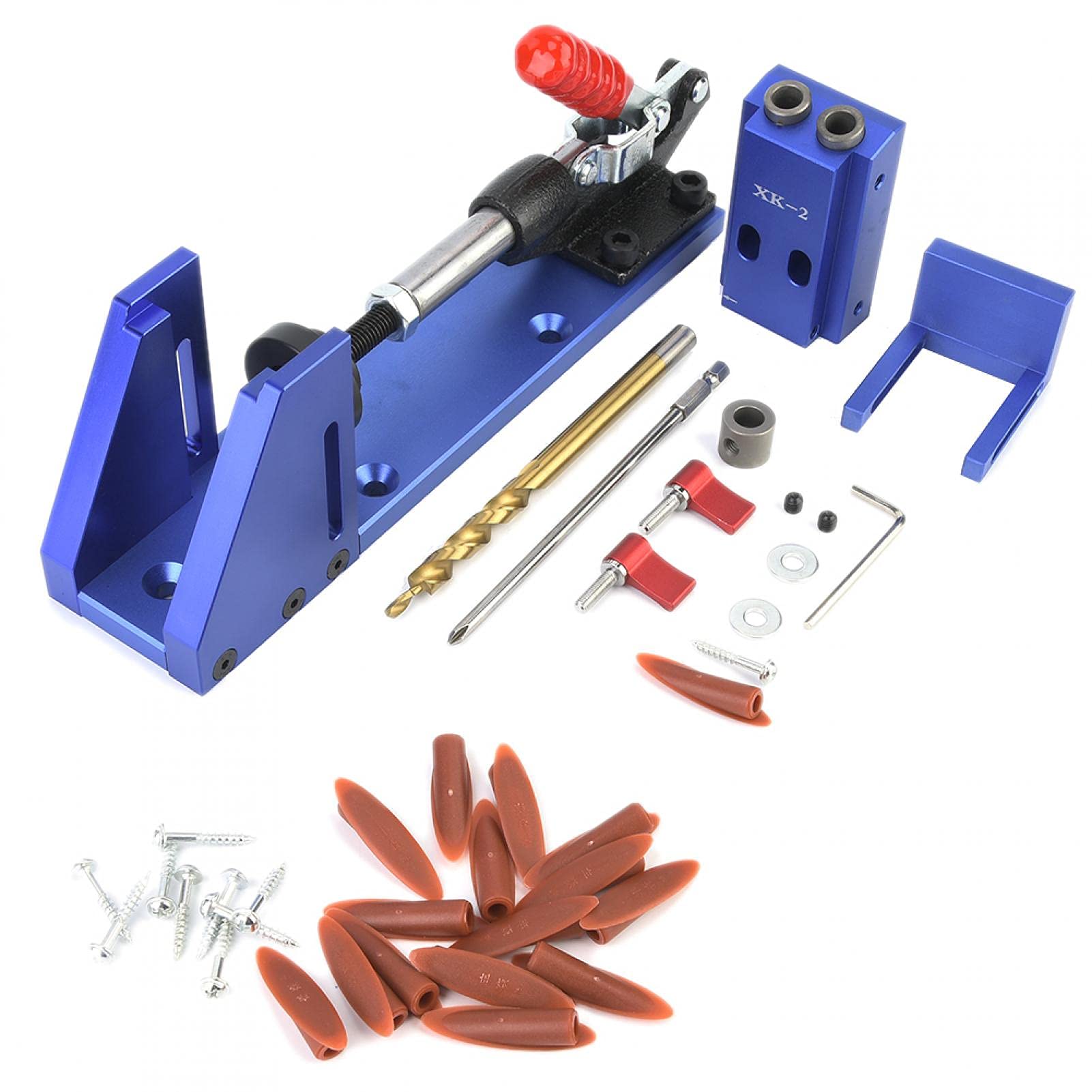 Base per maschera per fori tascabili, strumento per la lavorazione del legno Kit per foratura di fori tascabili per carpentieri Maschera per fori tascabili con morsetto a ginocchiera e punta per trapa