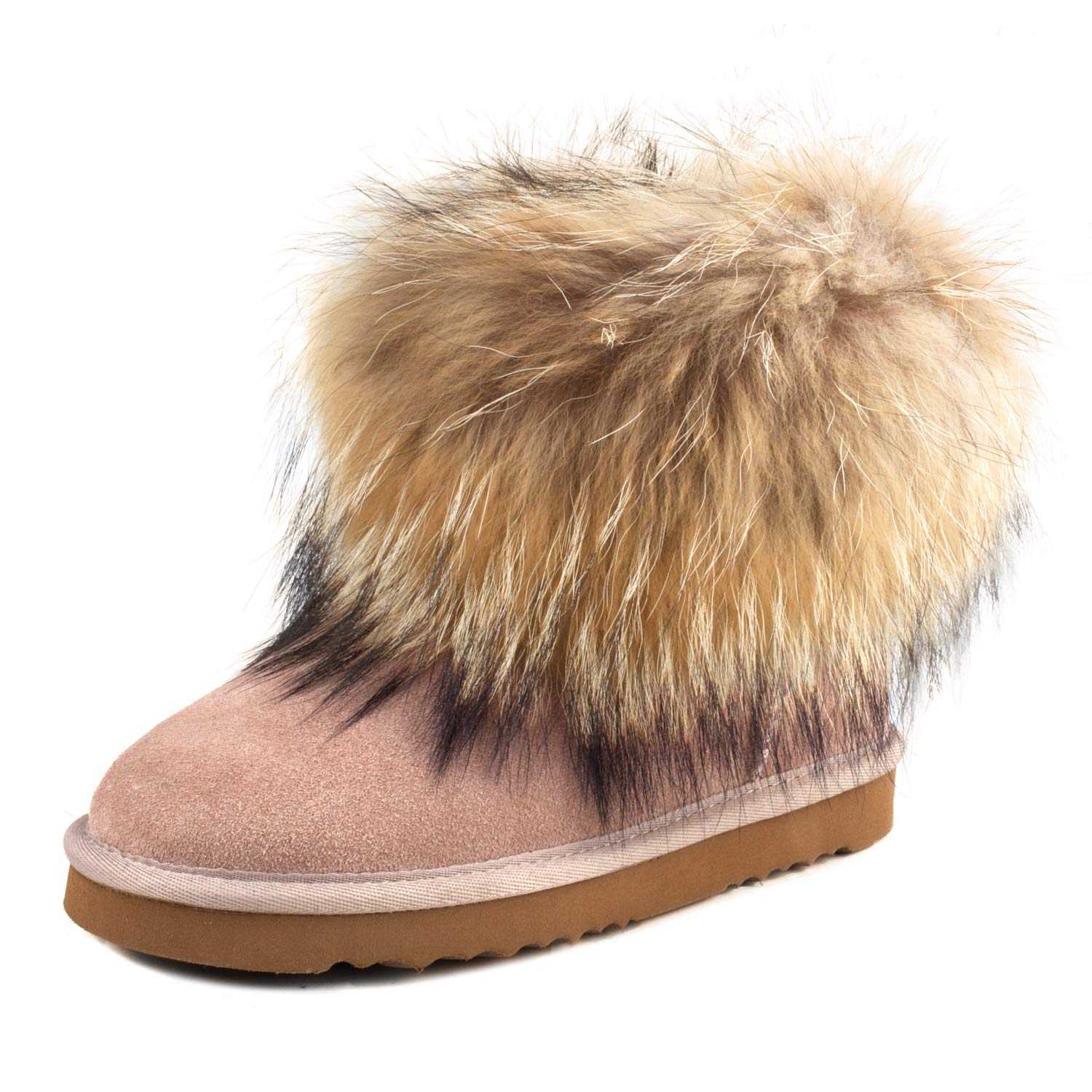 AUSLAND Women's Ankle Snow Boots Short Winter Shoes with Fur 9251 Sandy 5.5US 36