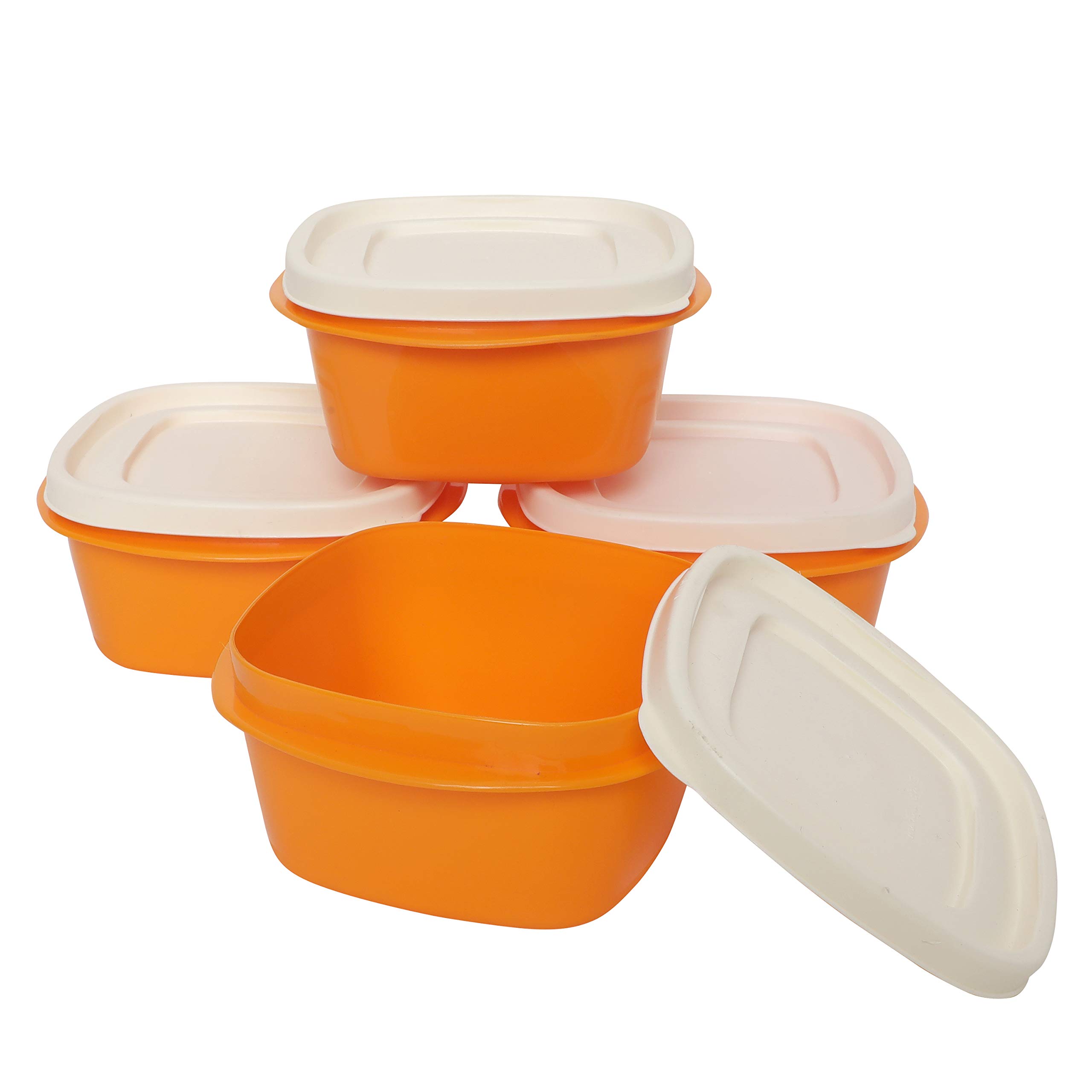 Cutting EDGE Snap-Tight Containers for Food, Kitchen, Freezer Storage, nestable, Stackable, Airtight, BPA Free, Microwave, Dishwasher Safe (500ml) - Set of 4, Orange