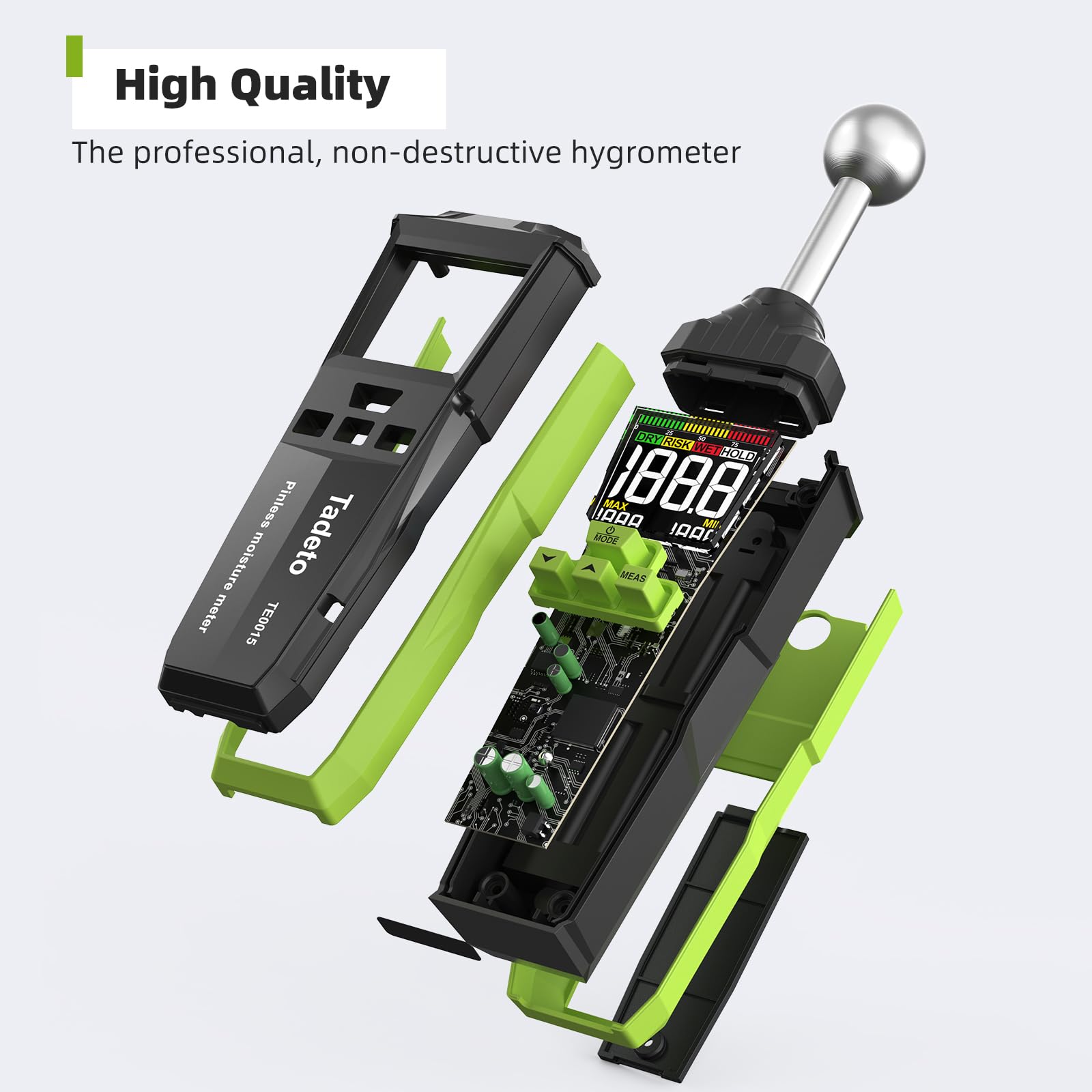 Misuratore di Umidità, Misuratore Umidità Muri con LCD a Colori E allarme Acustico, Per Tutti i Materiali da Costruzione, Pareti, Legno, Intonaco, Muratura, Profondità di Analisi 20-40 mm
